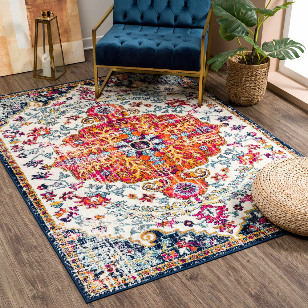 New Bodrum Traditional Transitional Blue And Ivory Rug - The Rug Decor