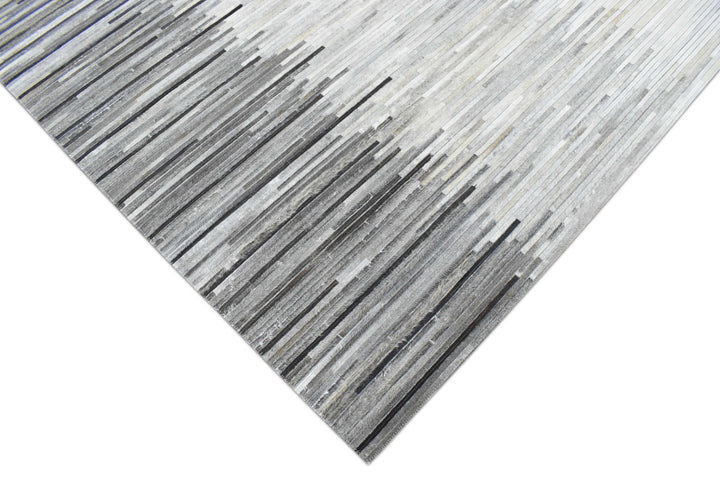 Quick Ship 2.6x8 Modern Stripes Gray and Silver Handmade Leather Rug