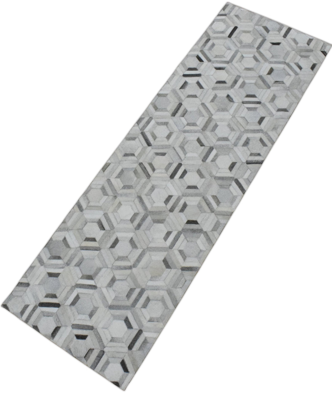 Ready to Ship Modern Ivory and Silver Handmade 2.6x8 Leather Rug