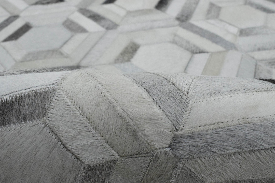 Ready to Ship Modern Ivory and Silver Handmade 8x10 Leather Rug