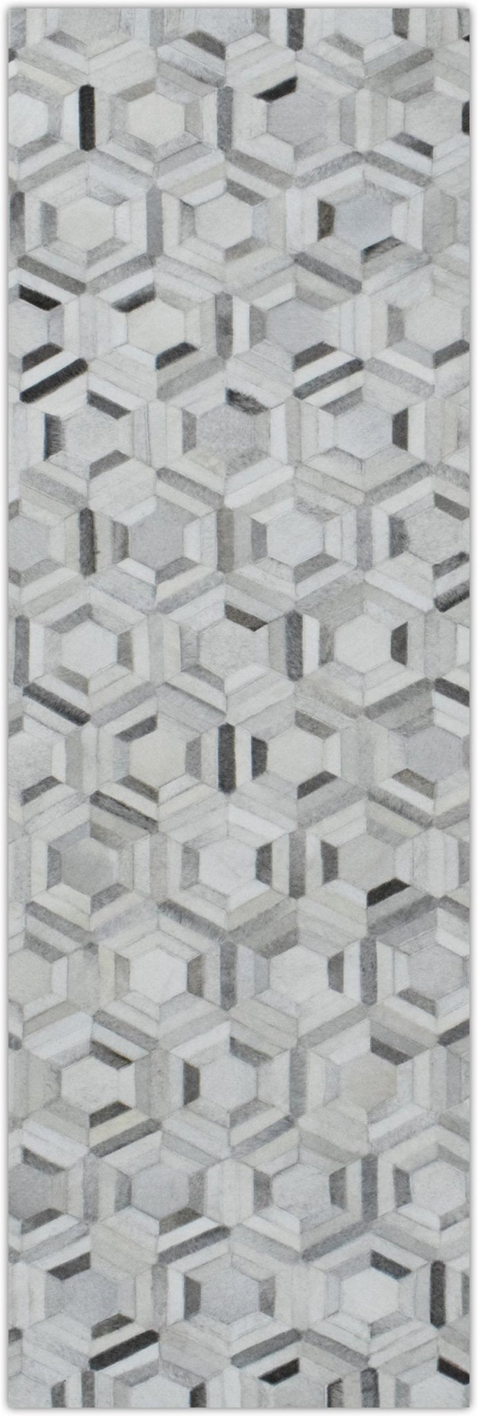 Ready to Ship Modern Ivory and Silver Handmade 2.6x8 Leather Rug