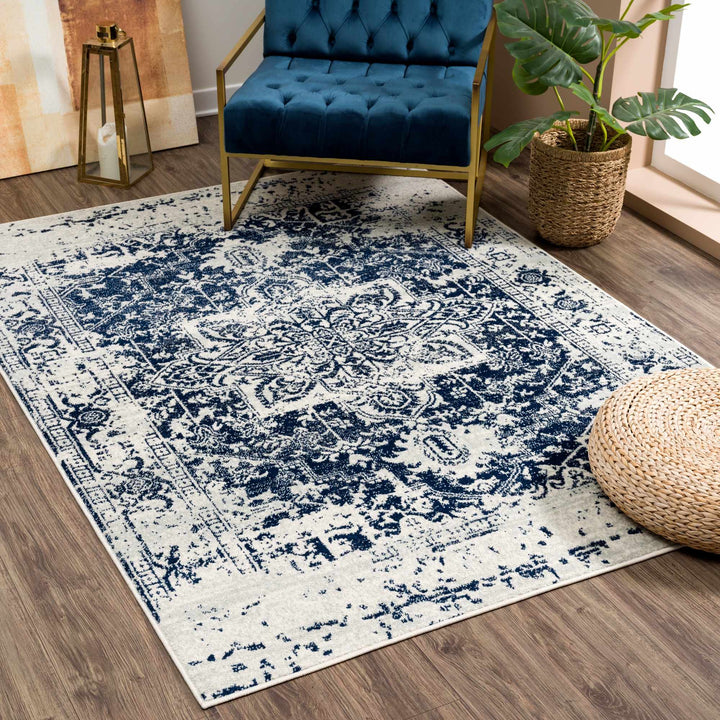 New Limestone Blue And Beige Traditional Style Area Rug - The Rug Decor