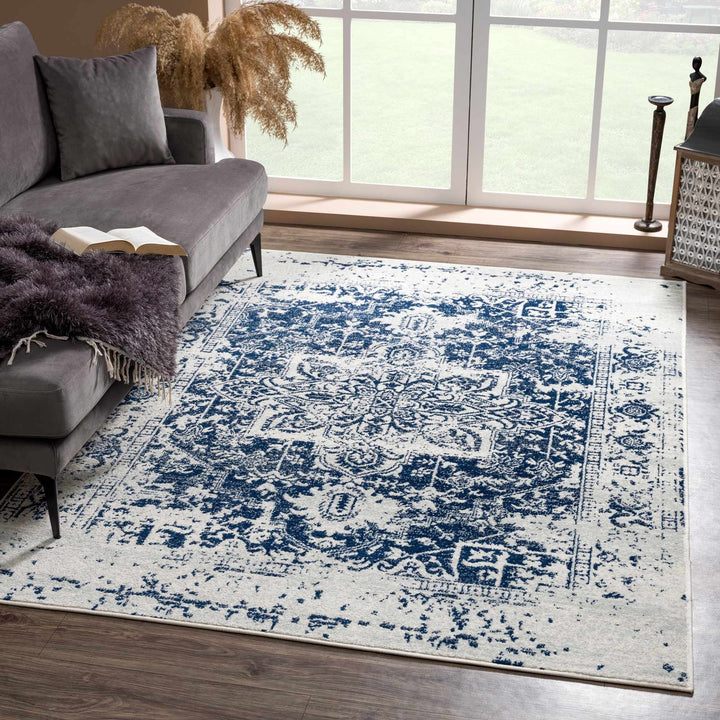 New Limestone Blue And Beige Traditional Style Area Rug - The Rug Decor