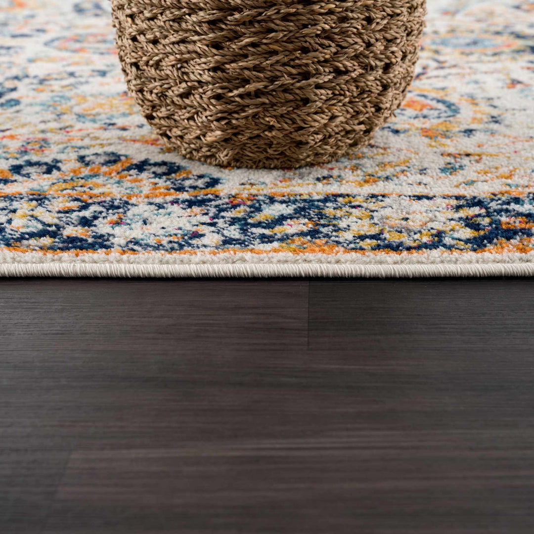 New Smyrna Traditional Transitional Ivory And Navy Area Rug - The Rug Decor