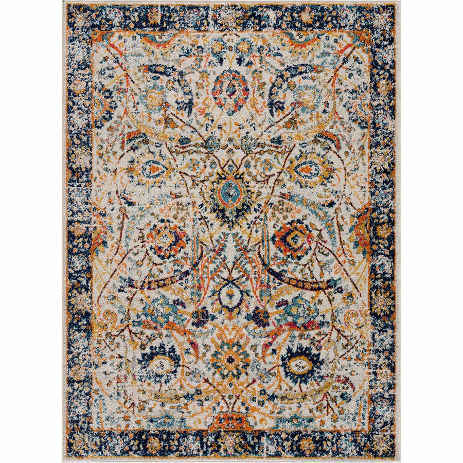 New Smyrna Traditional Transitional Ivory And Navy Area Rug - The Rug Decor