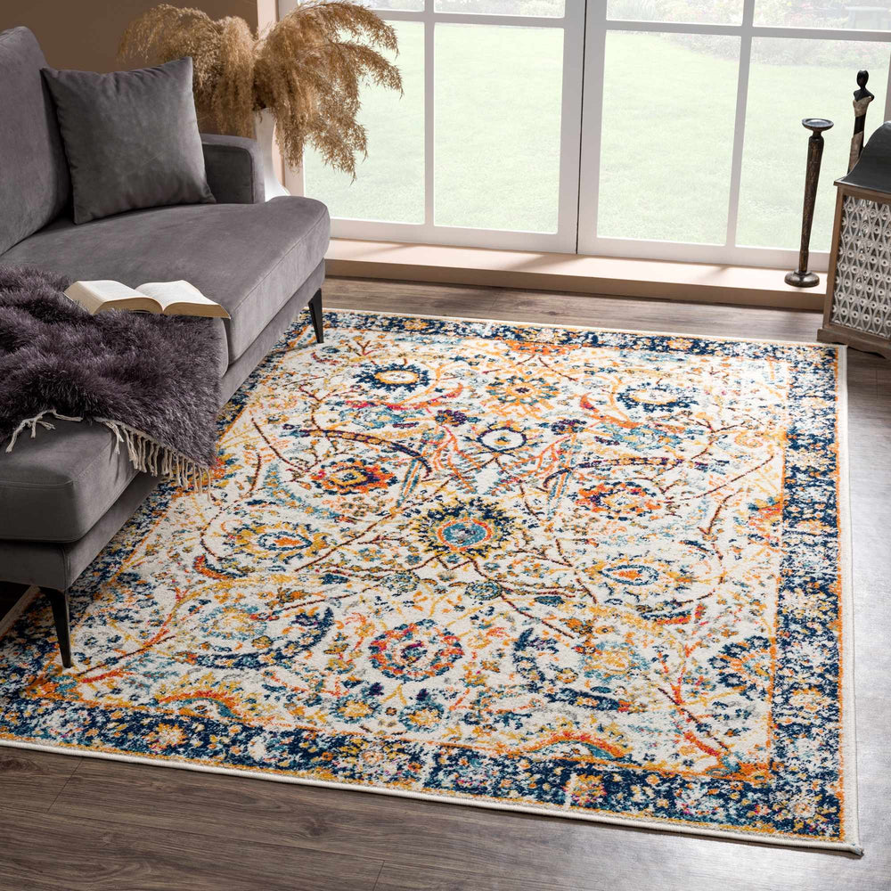 New Smyrna Traditional Transitional Ivory And Navy Area Rug - The Rug Decor