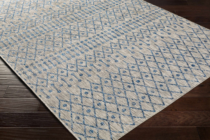 Newbern Modern Geometrical Blue And Gray Machine Woven Outdoor Rug - The Rug Decor