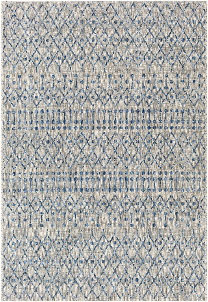 Newbern Modern Geometrical Blue And Gray Machine Woven Outdoor Rug - The Rug Decor