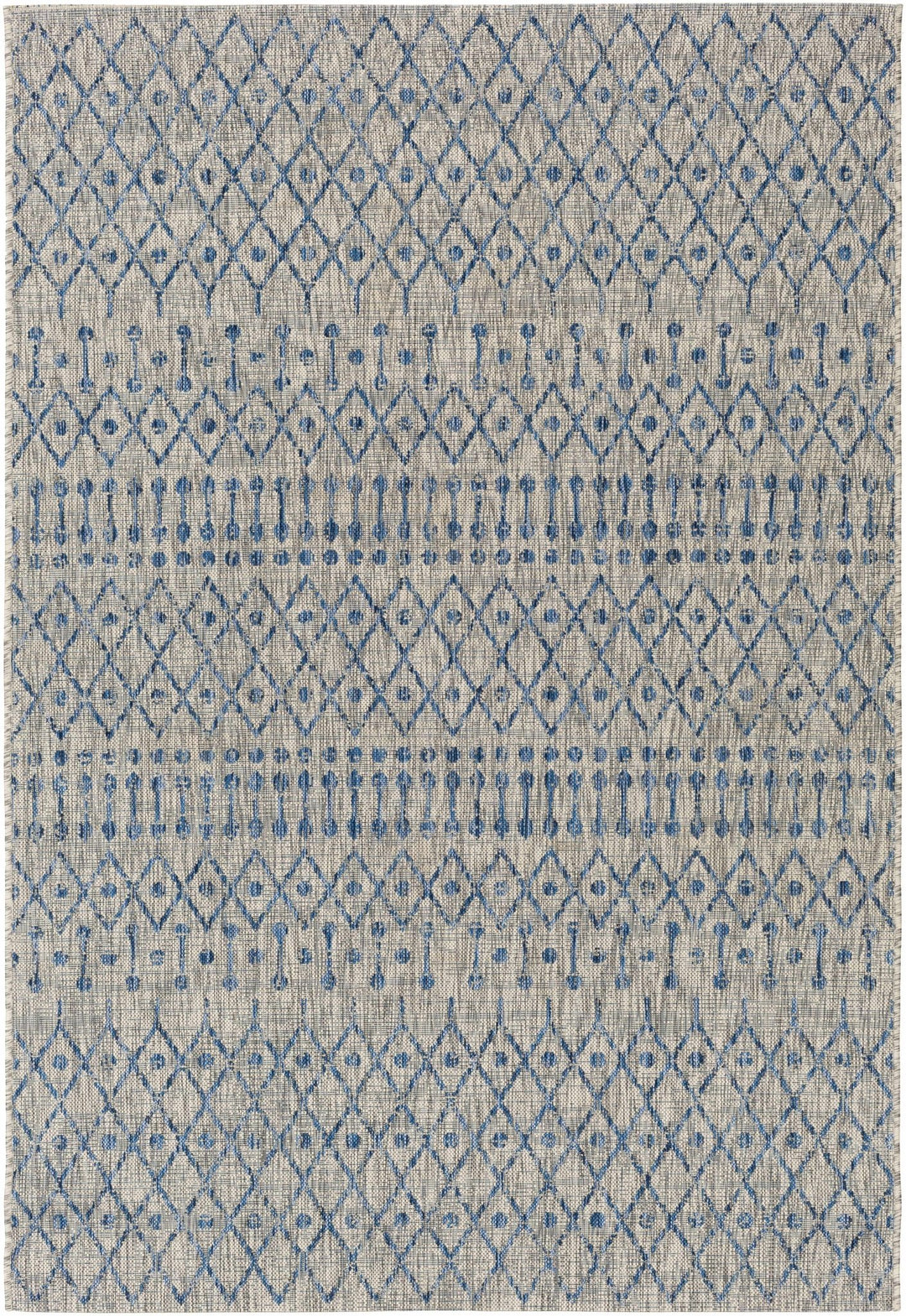 Newbern Modern Geometrical Blue And Gray Machine Woven Outdoor Rug - The Rug Decor