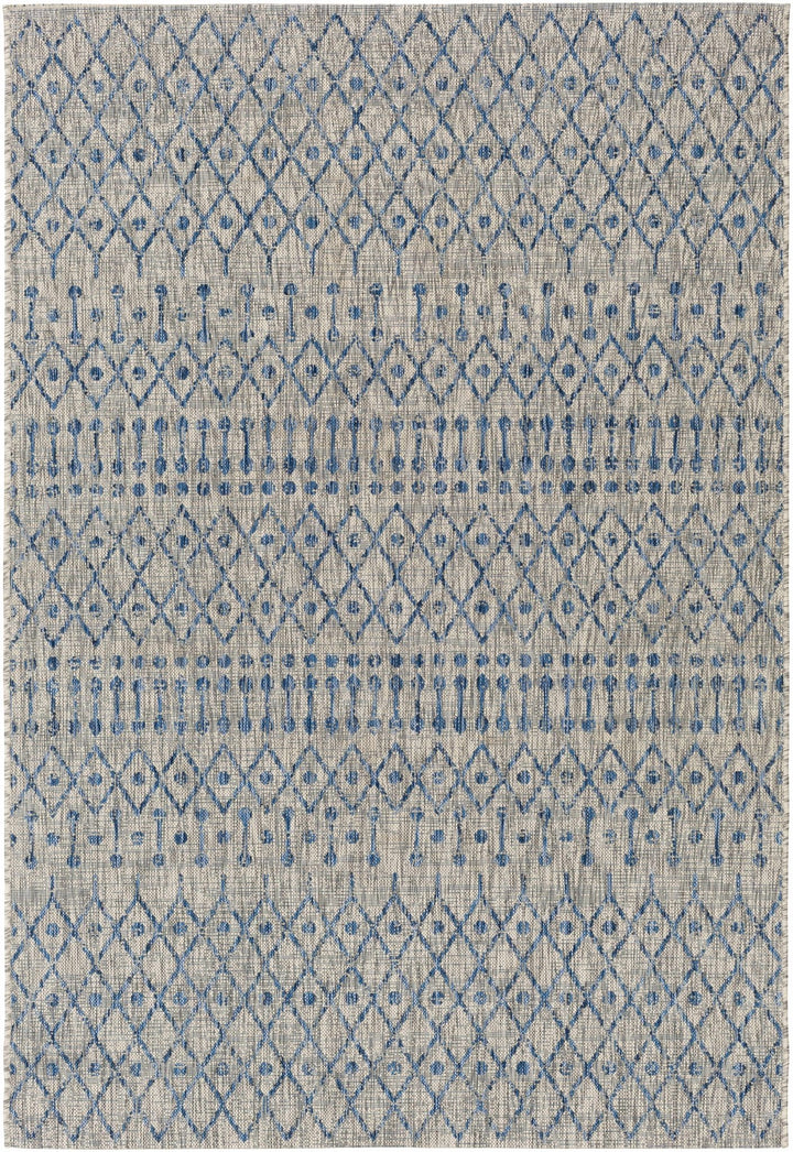 Newbern Modern Geometrical Blue And Gray Machine Woven Outdoor Rug - The Rug Decor