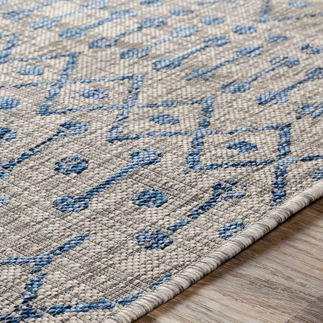 Newbern Modern Geometrical Blue And Gray Machine Woven Outdoor Rug - The Rug Decor
