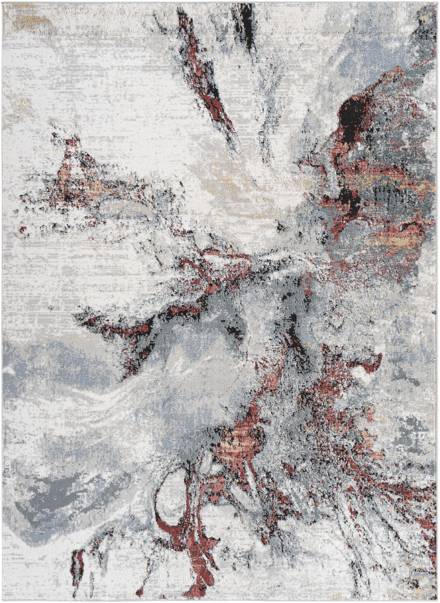 Newnham Contemporary Style Silver And Red Marble Rug - The Rug Decor