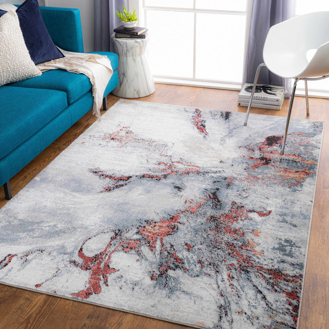 Newnham Contemporary Style Silver And Red Marble Rug - The Rug Decor