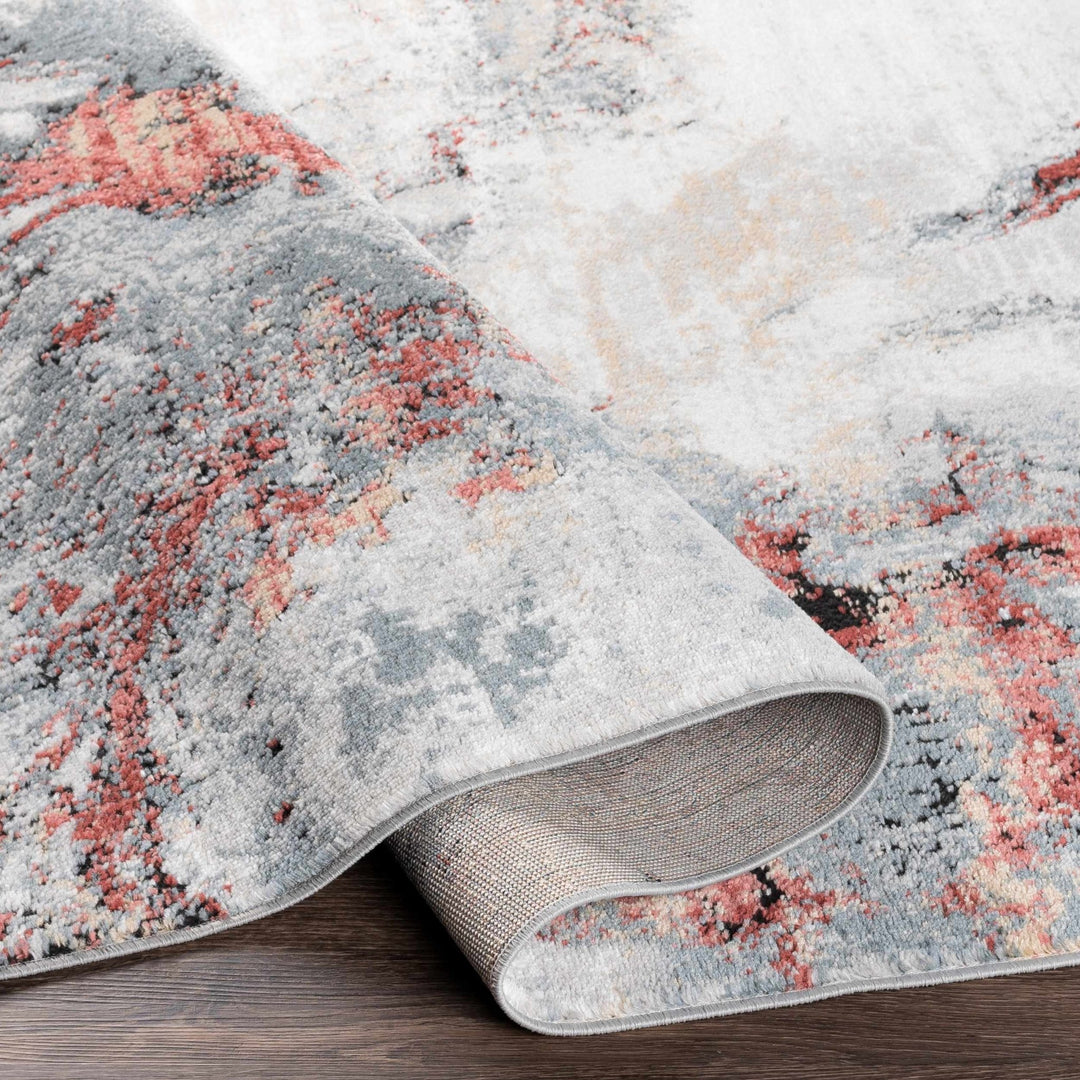 Newnham Contemporary Style Silver And Red Marble Rug - The Rug Decor