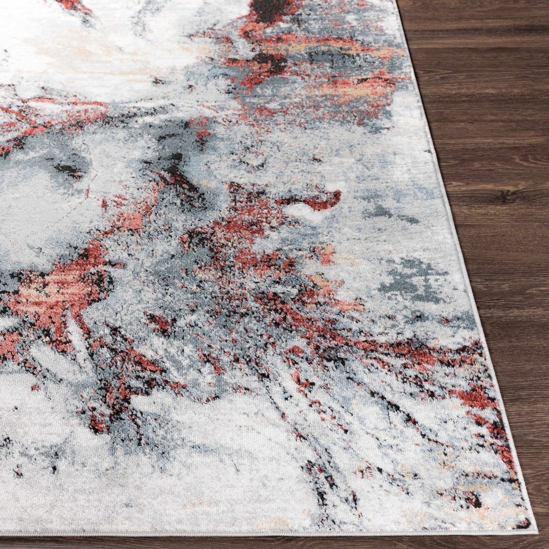 Newnham Contemporary Style Silver And Red Marble Rug - The Rug Decor