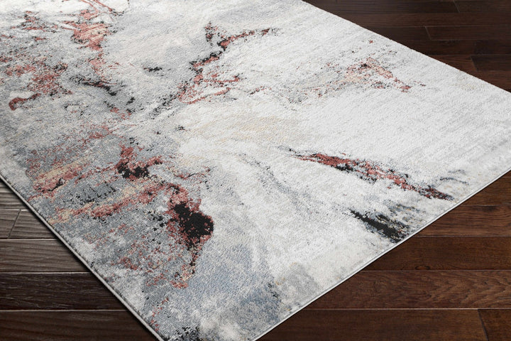 Newnham Contemporary Style Silver And Red Marble Rug - The Rug Decor