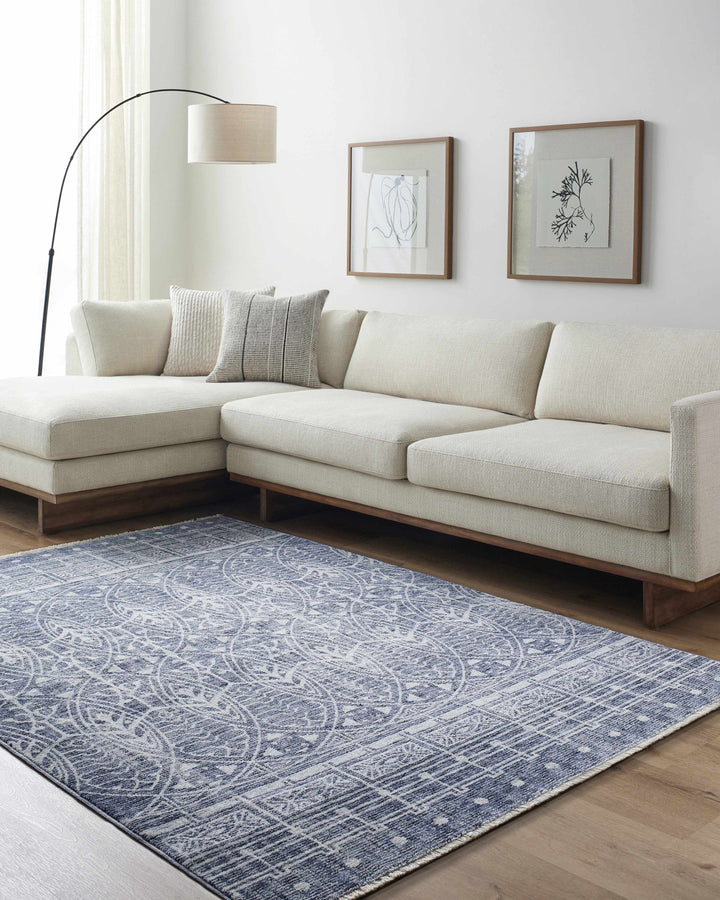 Netro Contemporary Style Blue And White Area Rug