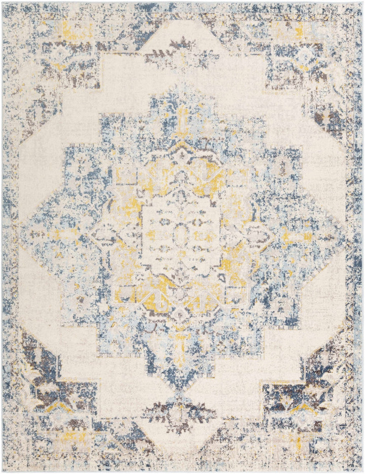 Nibley Traditional Style Ivory And Blue Area Rug - The Rug Decor