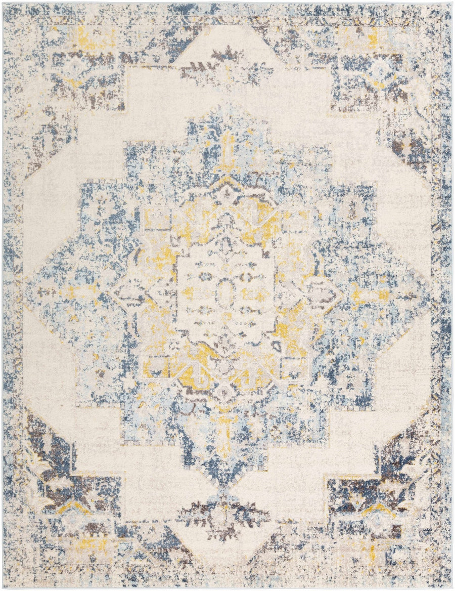 Nibley Traditional Style Ivory And Blue Area Rug - The Rug Decor