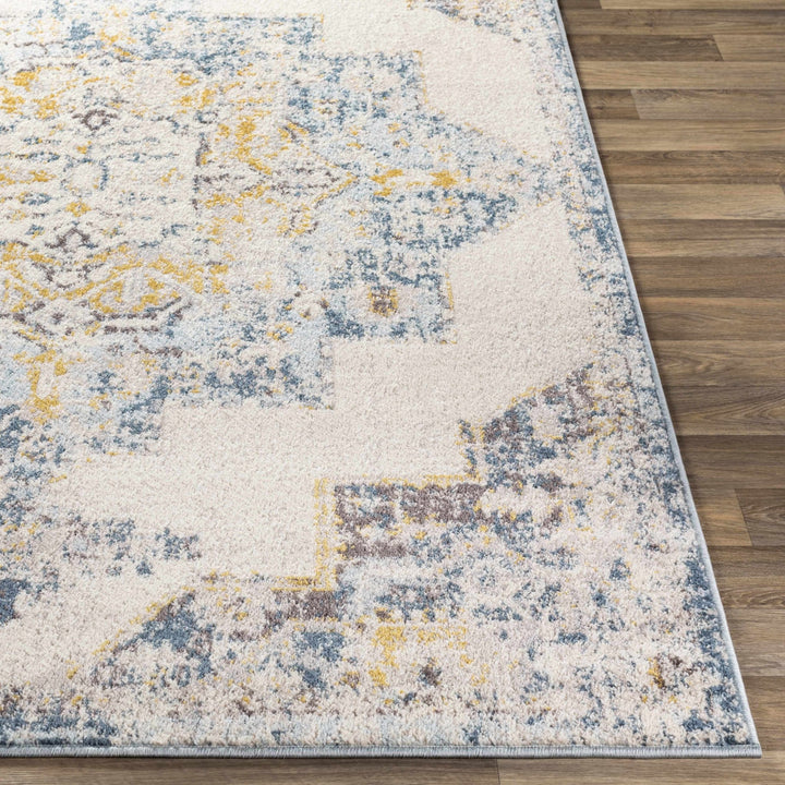 Nibley Traditional Style Ivory And Blue Area Rug - The Rug Decor