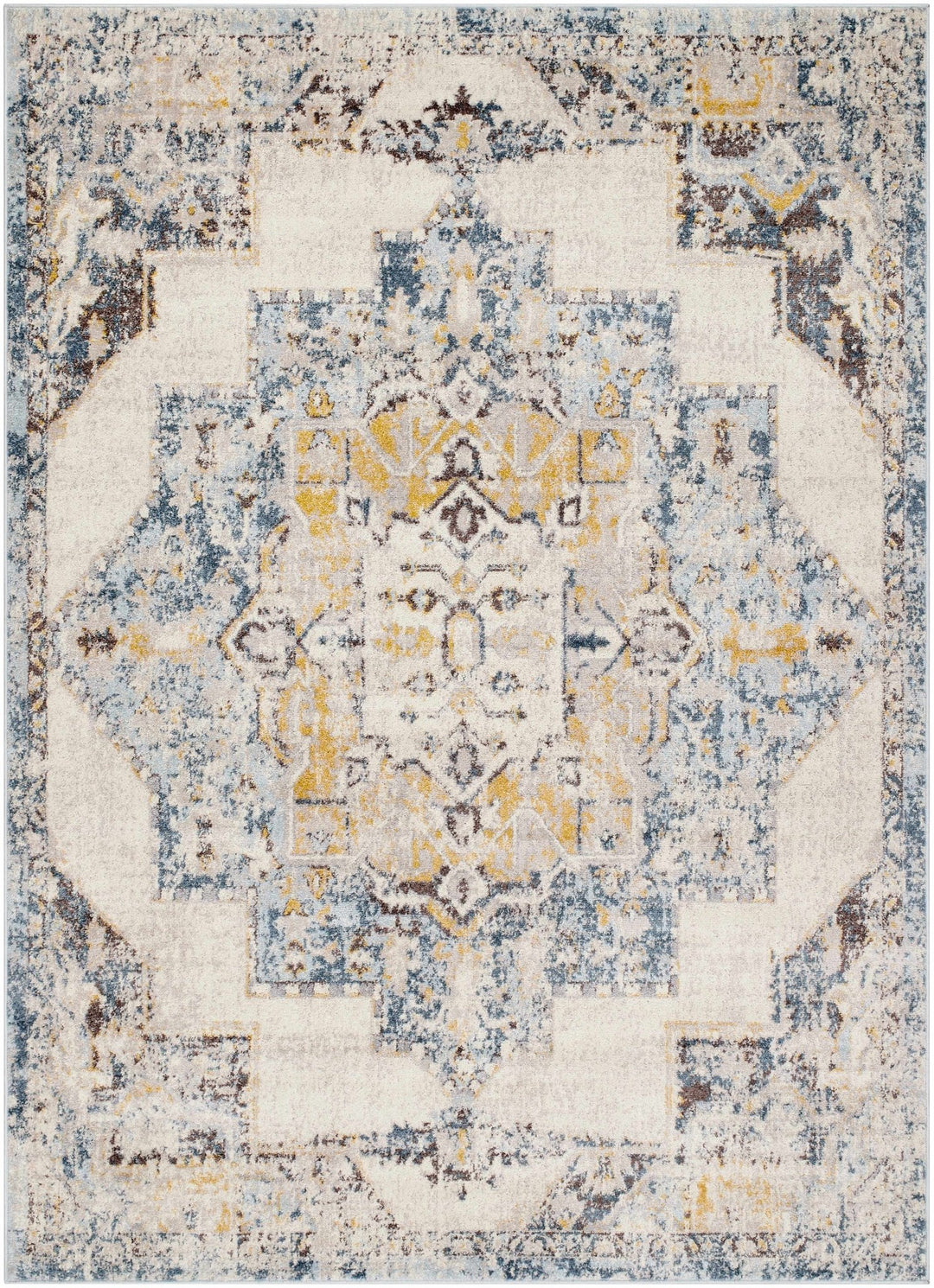 Nibley Traditional Style Ivory And Blue Area Rug - The Rug Decor