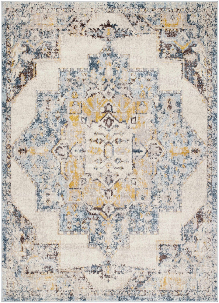 Nibley Traditional Style Ivory And Blue Area Rug - The Rug Decor