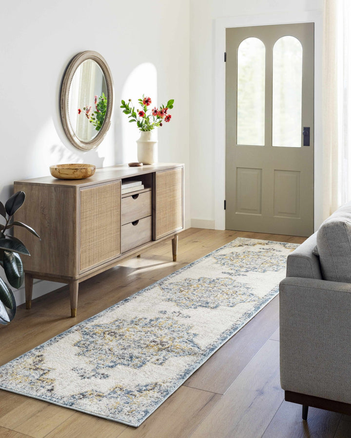 Nibley Traditional Style Ivory And Blue Area Rug - The Rug Decor