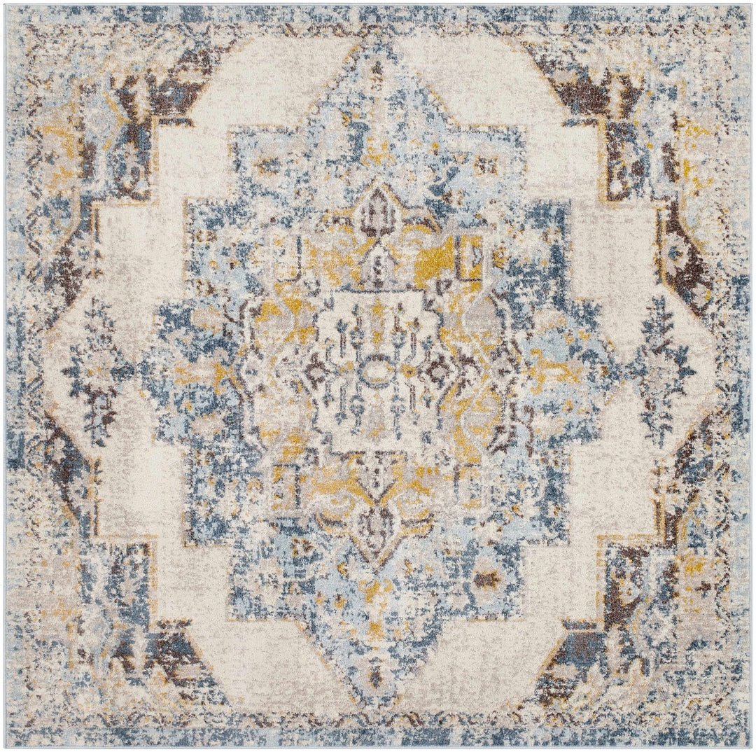 Nibley Traditional Style Ivory And Blue Area Rug - The Rug Decor