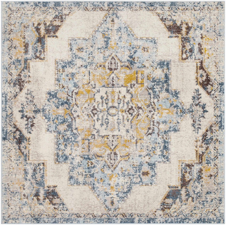 Nibley Traditional Style Ivory And Blue Area Rug - The Rug Decor