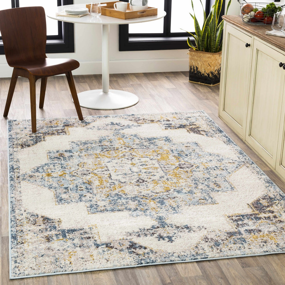 Nibley Traditional Style Ivory And Blue Area Rug - The Rug Decor