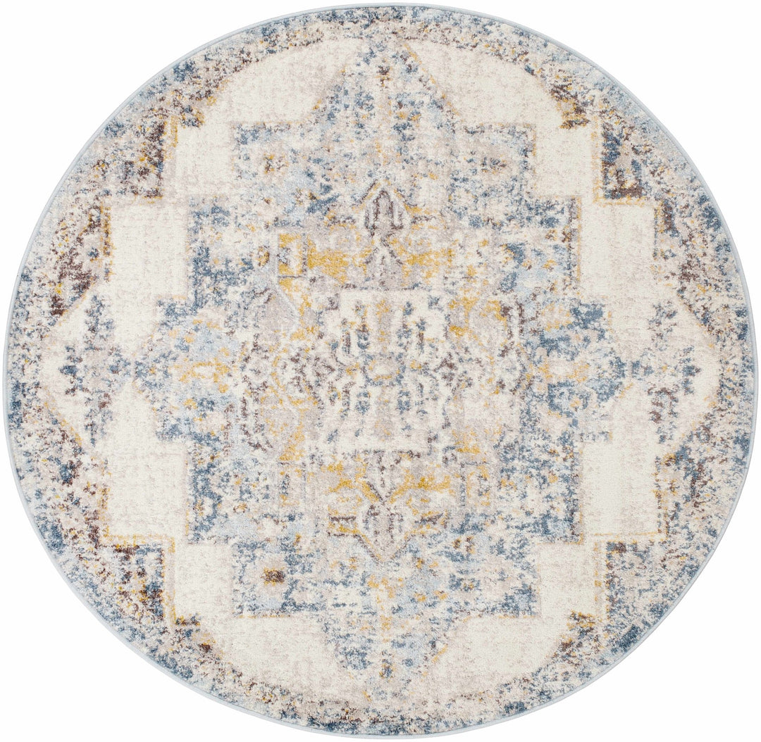 Nibley Traditional Style Ivory And Blue Area Rug - The Rug Decor