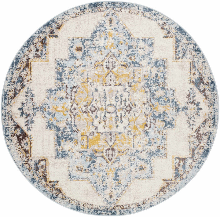 Nibley Traditional Style Ivory And Blue Area Rug - The Rug Decor