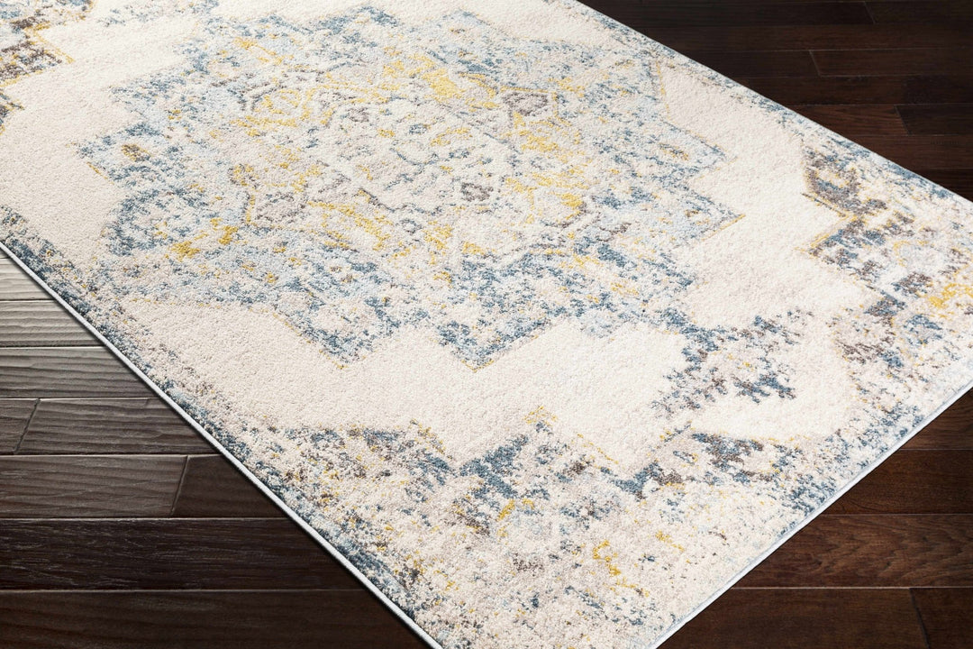 Nibley Traditional Style Ivory And Blue Area Rug - The Rug Decor