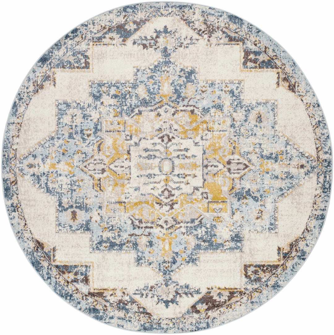 Nibley Traditional Style Ivory And Blue Area Rug - The Rug Decor
