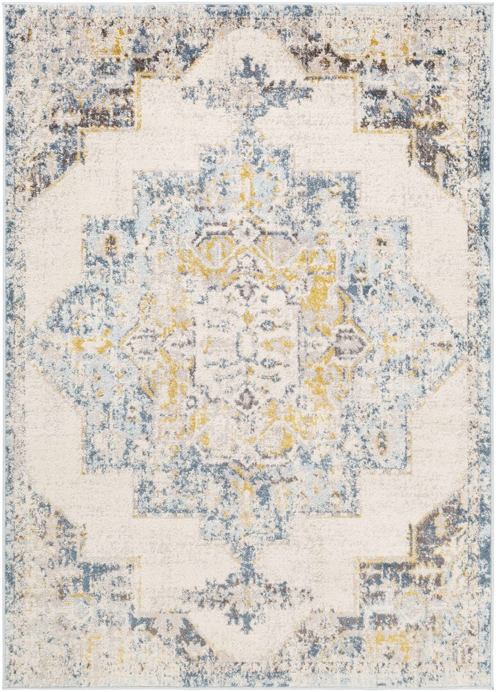 Nibley Traditional Style Ivory And Blue Area Rug - The Rug Decor