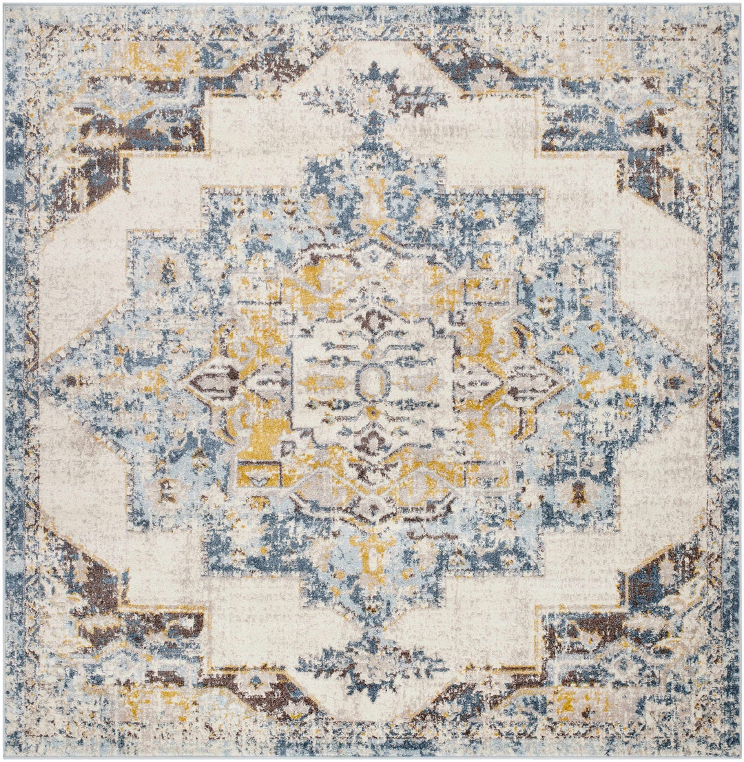 Nibley Traditional Style Ivory And Blue Area Rug - The Rug Decor