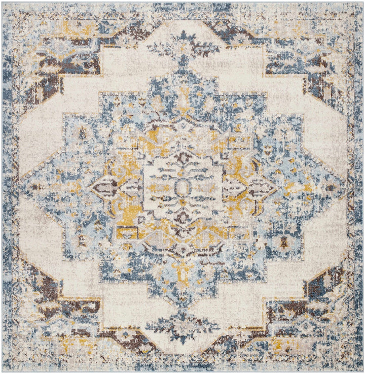 Nibley Traditional Style Ivory And Blue Area Rug - The Rug Decor