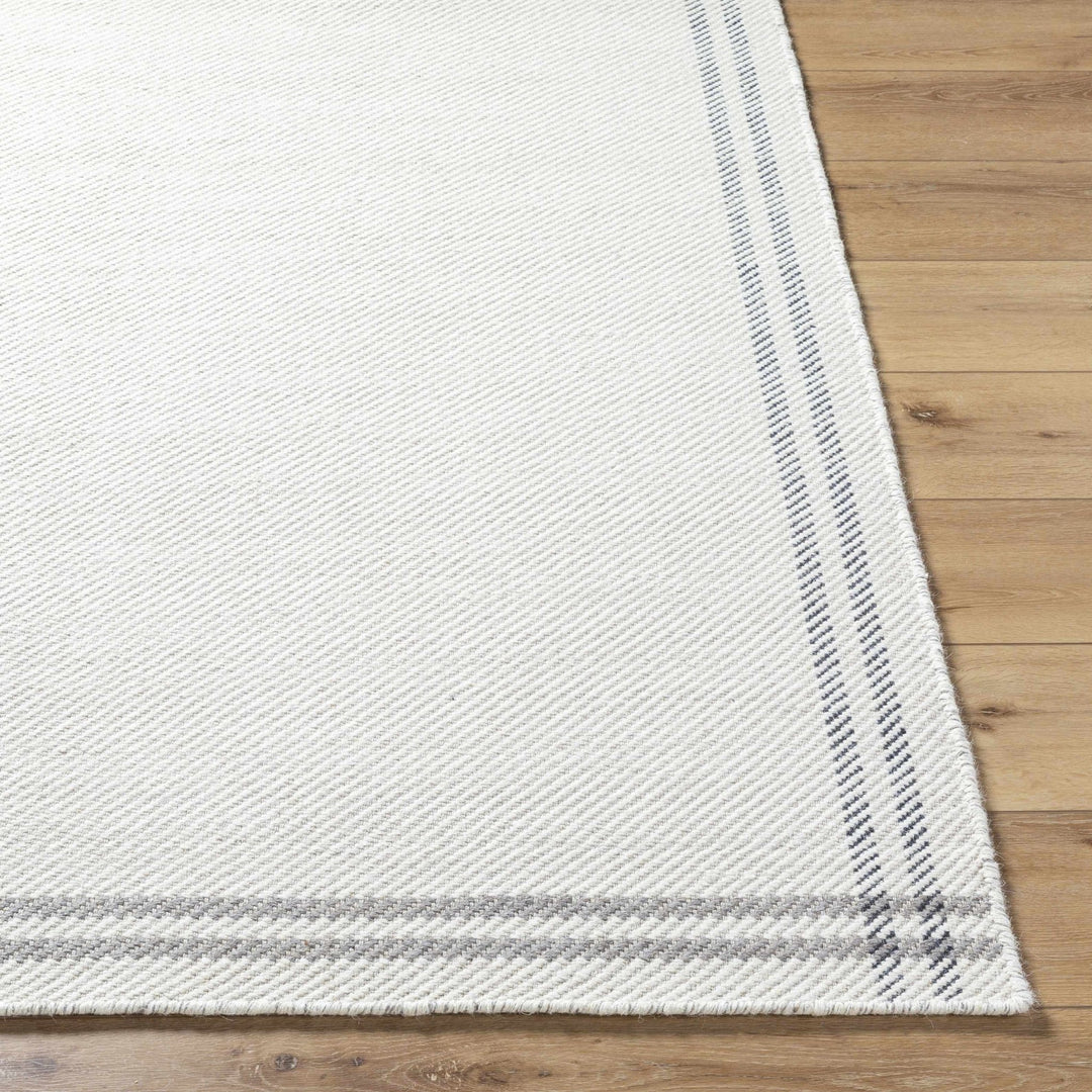 Nimue Basic Style Ivory & Charcoal Bordered Wool Rug - The Rug Decor
