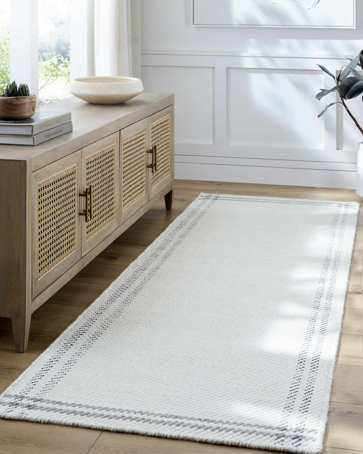 Nimue Basic Style Ivory & Charcoal Bordered Wool Rug - The Rug Decor