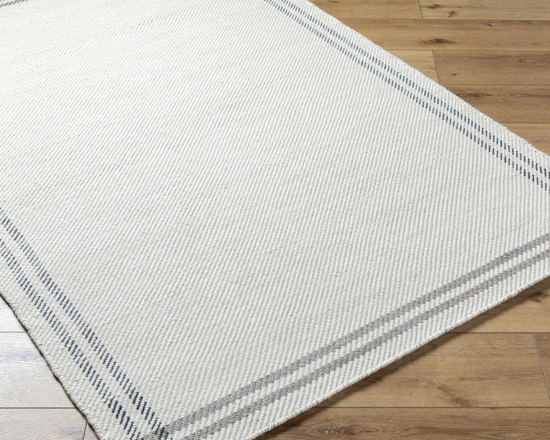 Nimue Basic Style Ivory & Charcoal Bordered Wool Rug - The Rug Decor