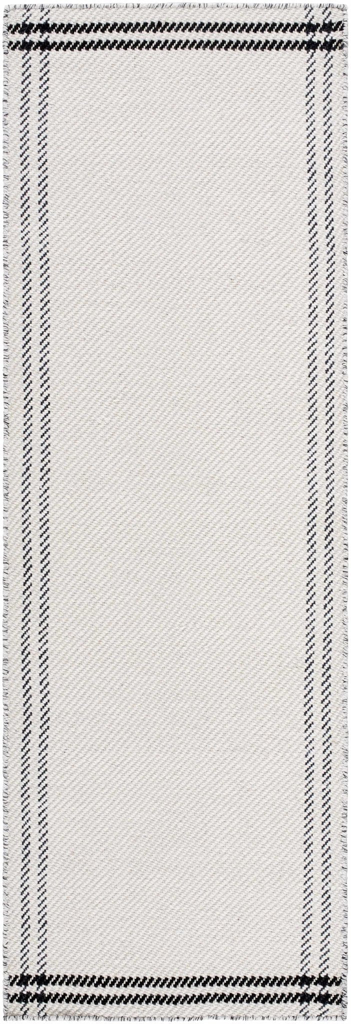 Nimue Ivory & Blue Bordered Hand Woven Wool Rug - The Rug Decor