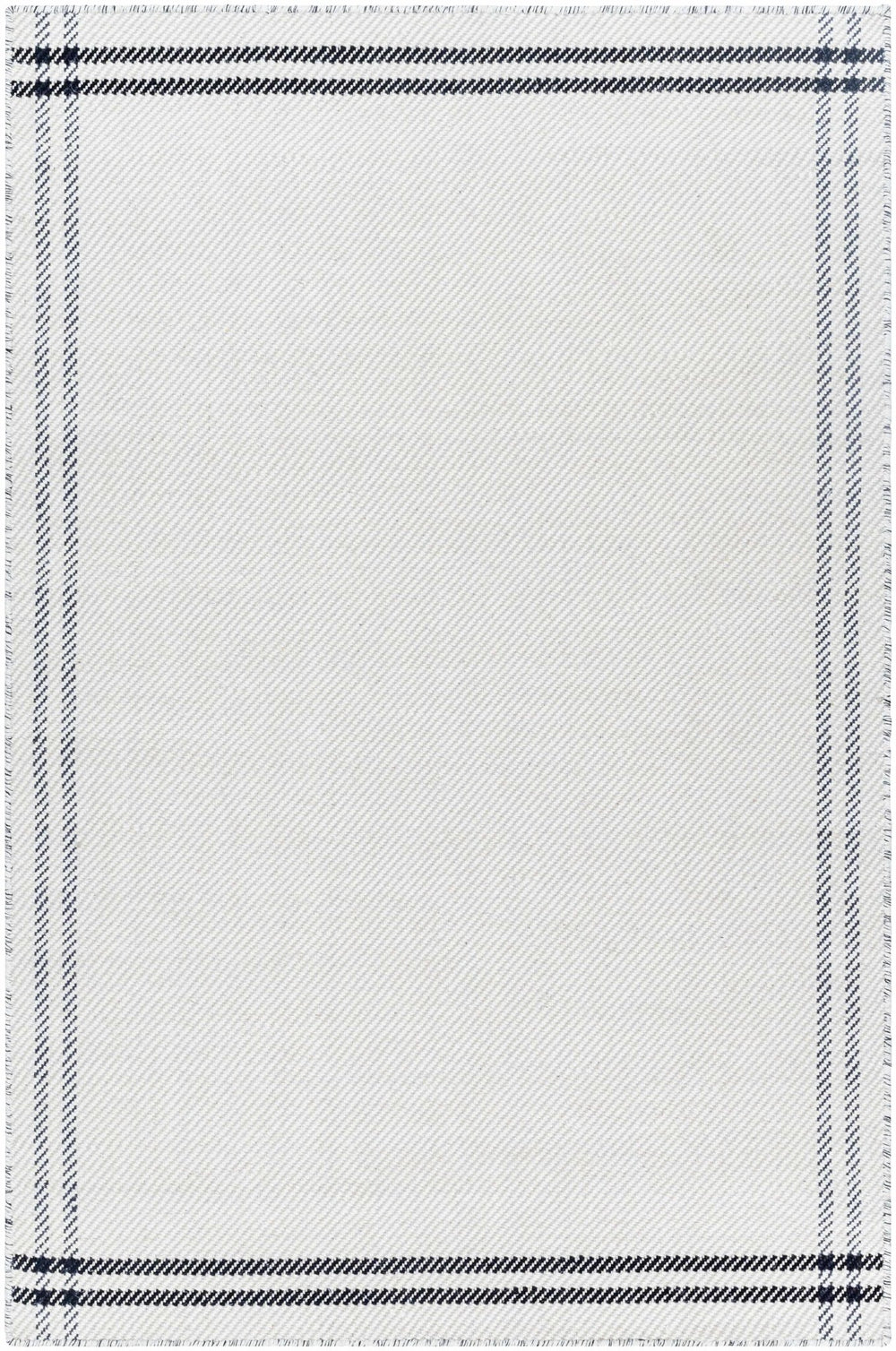Nimue Ivory & Blue Bordered Hand Woven Wool Rug - The Rug Decor