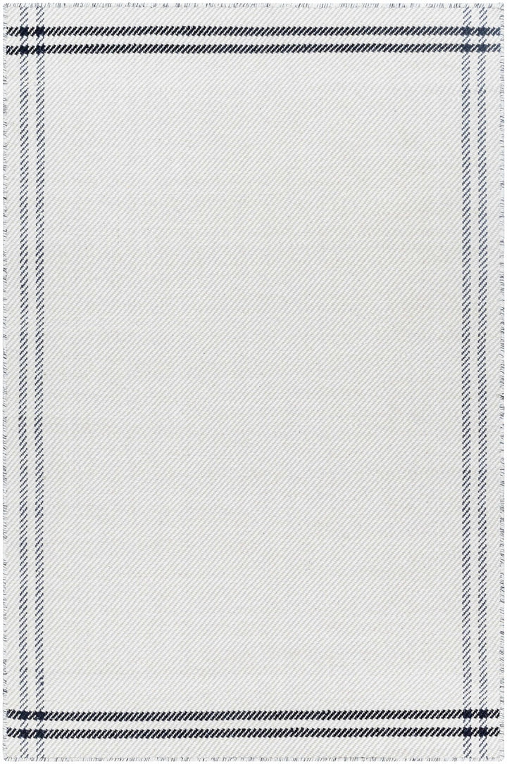 Nimue Ivory & Blue Bordered Hand Woven Wool Rug - The Rug Decor
