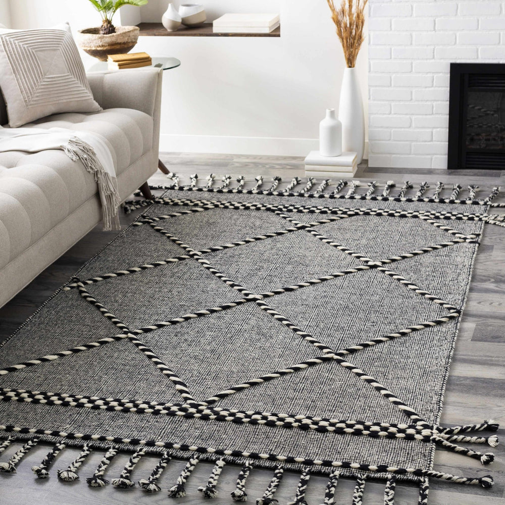 Ninderry Contemporary Design Ivory And Black Hand Woven Wool Rug - The Rug Decor
