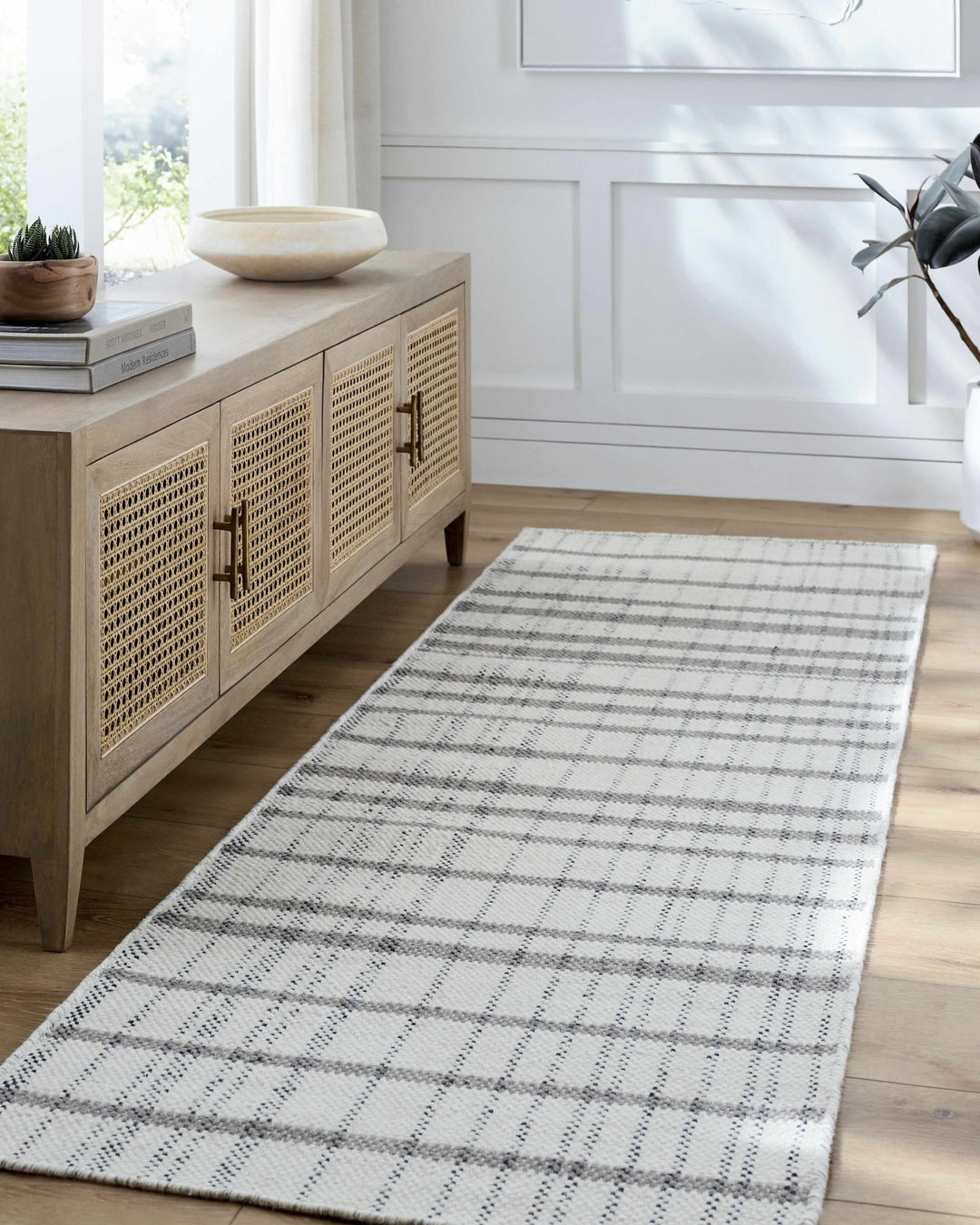 Nissa contemporary Tartan Pattern Ivory Hand Woven Wool Rug - The Rug Decor