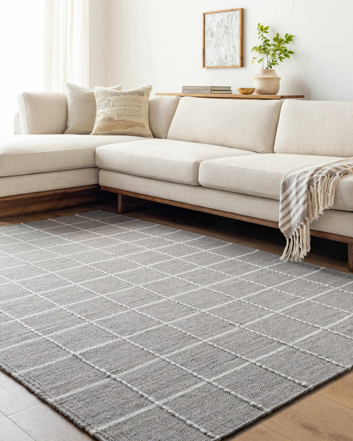 Nissa Modern Geometrical Gray And Ivory Wool Rug - The Rug Decor