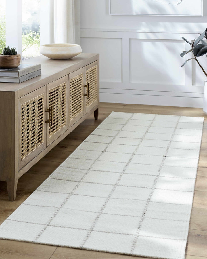 Nissa Modern Geometrical White And Gray Wool Rug - The Rug Decor