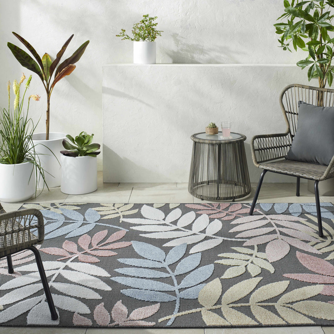 Nasha Modern Botanical Charcoal Outdoor Area Rug