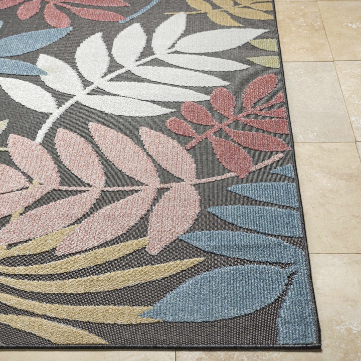 Nasha Modern Botanical Charcoal Outdoor Area Rug