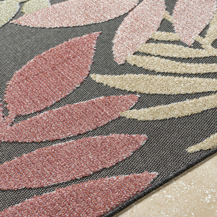 Nasha Modern Botanical Charcoal Outdoor Area Rug